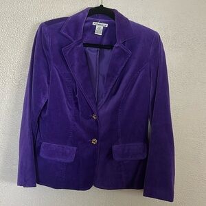Vintage Notations Purple Velvet Jacket Glamour Blazer with Pockets Size S